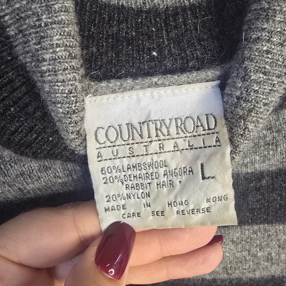Country Road Mock Neck Sweater Women L Grey Black Striped Lambswool Angora Blend - Picture 3 of 3